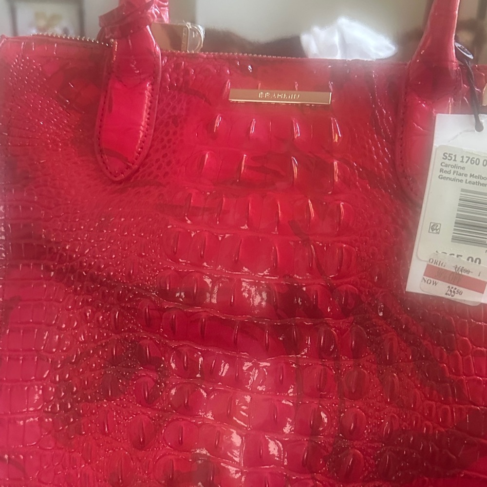 Bright Red Crocodile Embossed Leather Bag